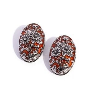 Elegant Silver and Orange Floral Earrings